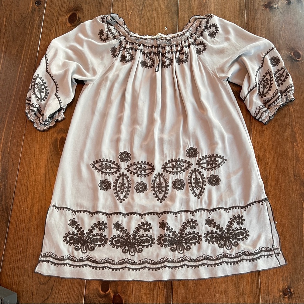 Anthropologie Blue Tassle Silk Embroidered Dress/Tunic